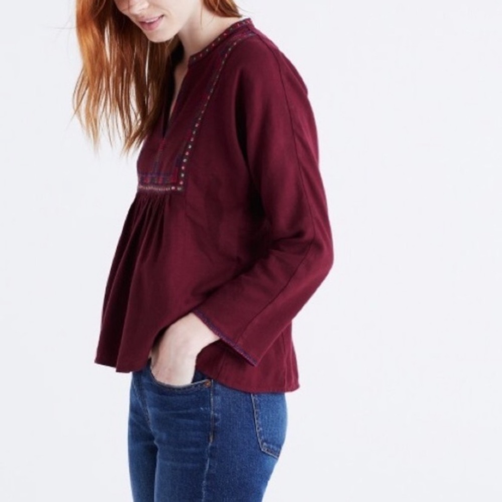MADEWELL EMBROIDERED BOHÈME BOHO PEASANT POPOVER TOP - Picture 3 of 10